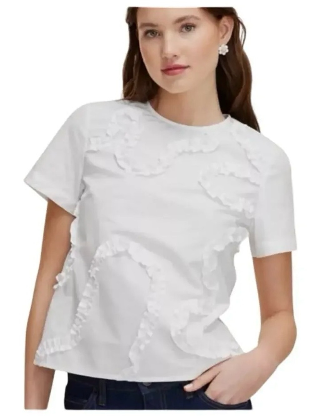 Kate Spade x Target White Ribbon Ruffle Short Sleeve Top 100%  Cotton Size M